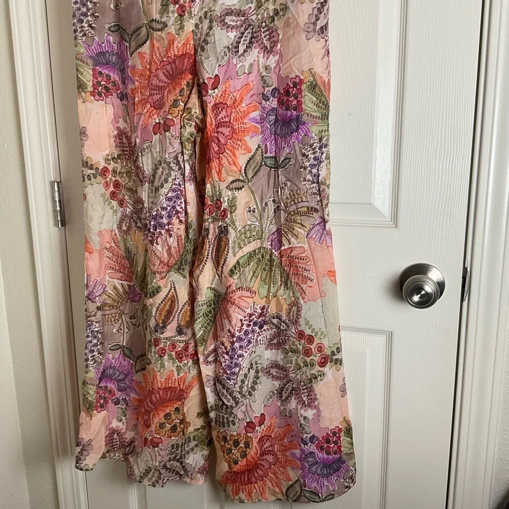 Zara Floral Print Wide Leg Trousers - Size M - Picture 9 of 11